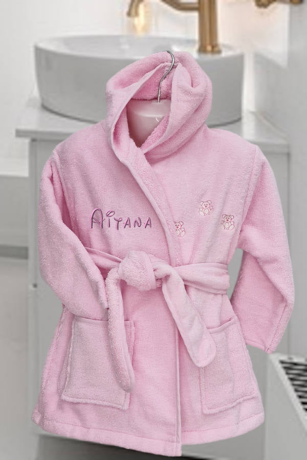 Albornoz bebé bordado Toy rosa personalizado