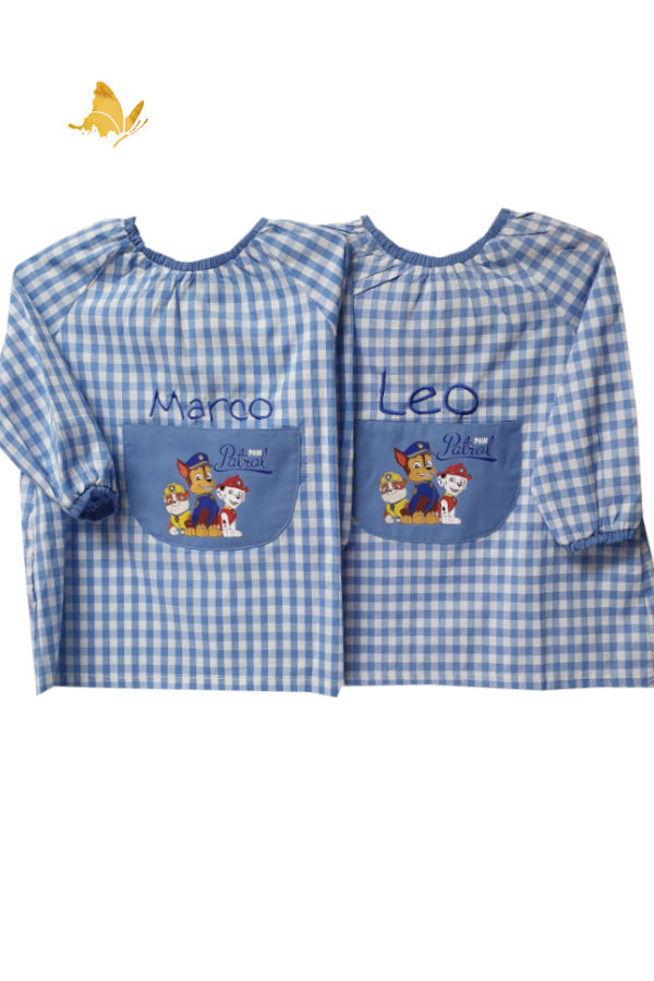 Babi para bebé en color azul de cuadros con patrulla canina