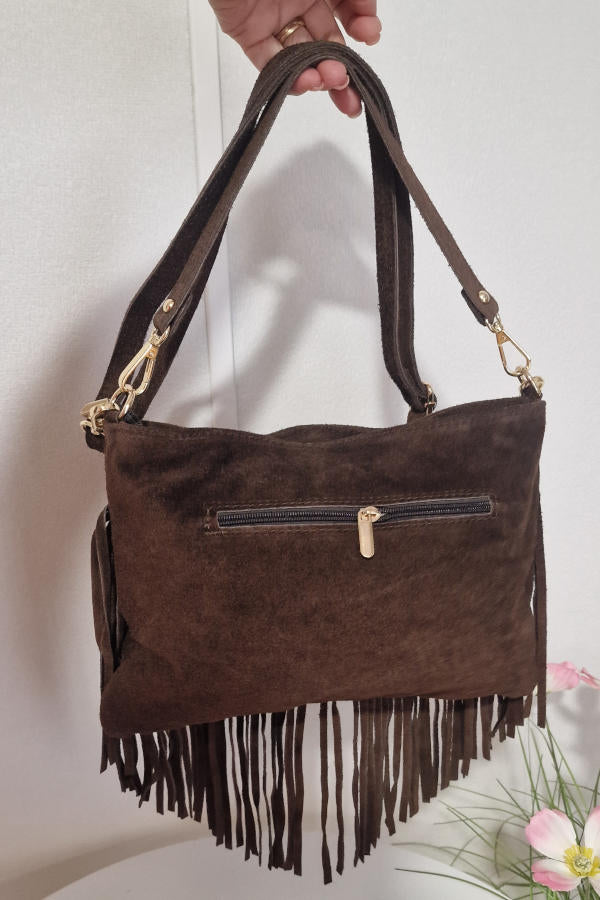 Bandoleras de piel marrón con flecos