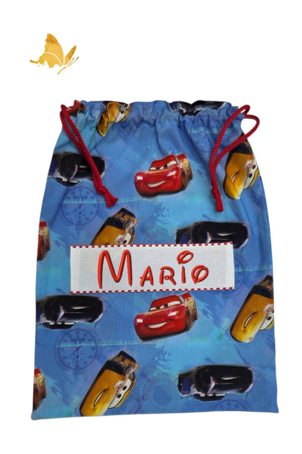 Bolsa de merienda bordada con diseño Cars personalizada con nombre para guardería