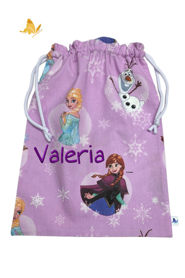 Bolsa merienda bordada princesa de hielo con nombre personalizado, algodón 100%, guardería