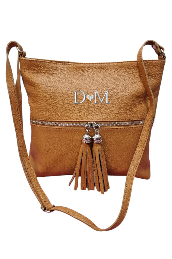 Bolso camel piel iniciales