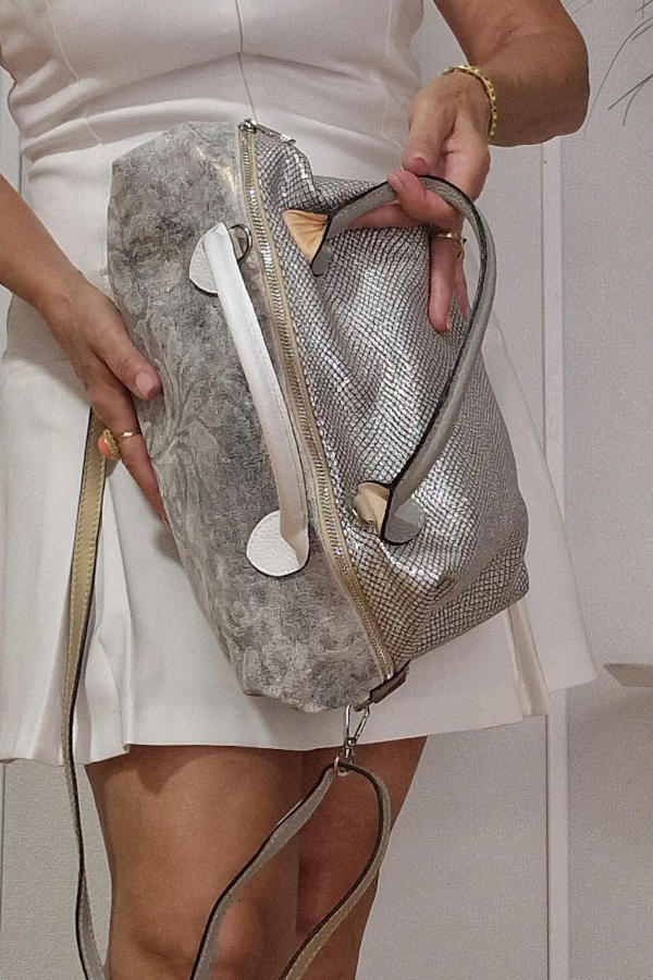 Bolso desigual Plateado Dual de piel