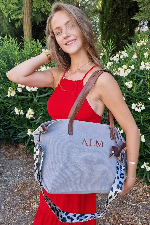 Bolso loneta gris con iniciales