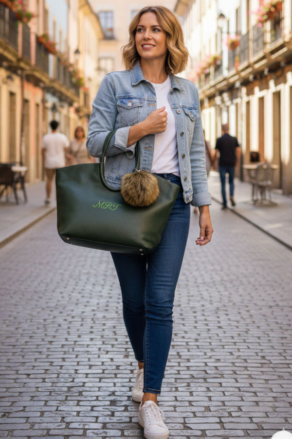 Bolso tote de piel personalizado verde