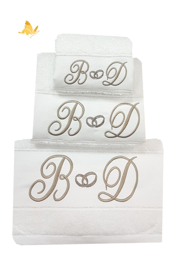 Juego de toallas de boda personalizadas bordadas con iniciales - Bordados de Tania