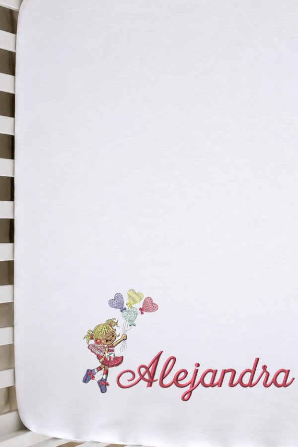 Sábana bajera ajustable bordada con hada y nombre personalizado, algodón, para guardería y colegio