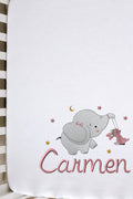 Sábana bajera ajustable bordada con elefante personalizada con nombre para guardería