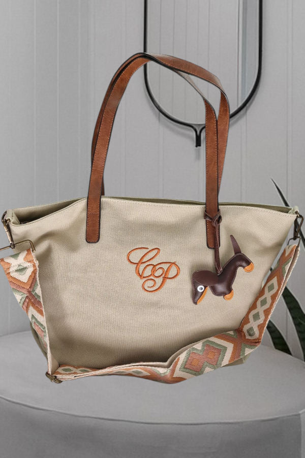 Shopper lona beige iniciales