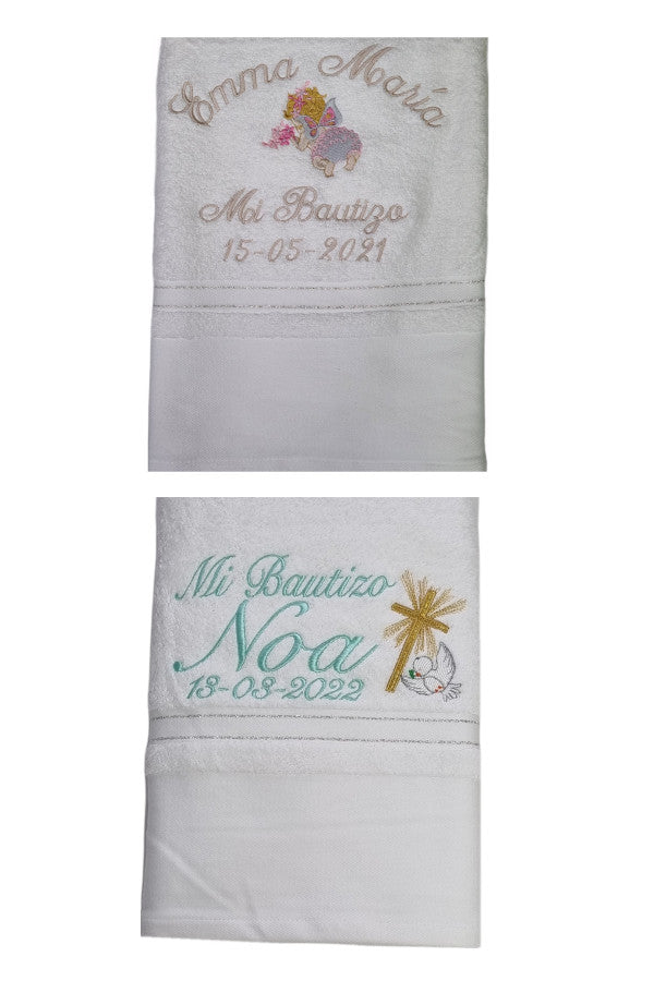 Toalla Mi Bautizo blanca personalizada