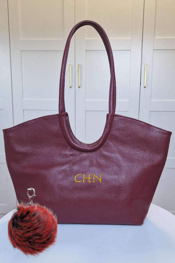 Bolso tote de piel personalizado burdeos
